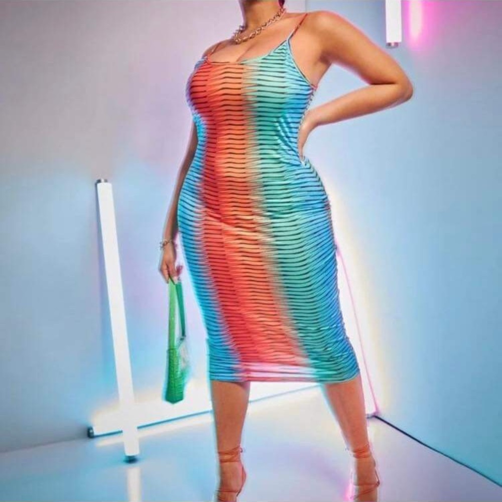 Plus colorful geo print bodycon dress